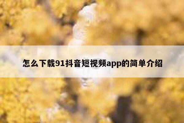怎么下载91抖音短视频app的简单介绍